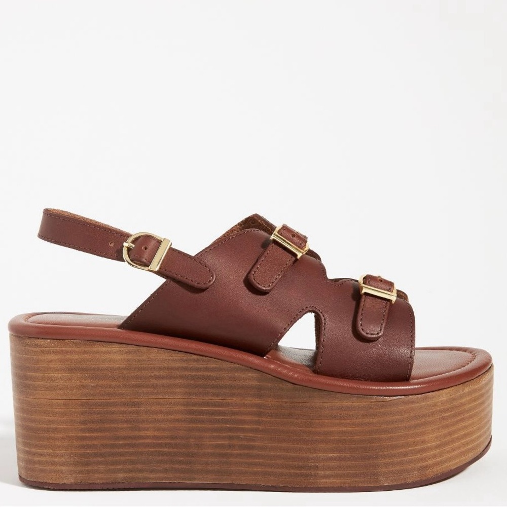 Anthropologie Buckle Platform Wedge Sandals SZ 37